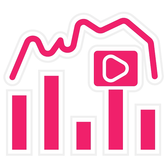 Chart graphic in pink with a play button placed on one of the chart poles